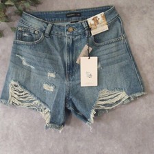 Sincerely Jules Womens Denim Shorts Cut-Off Raw Hem Distressed Blue Size 1 25  