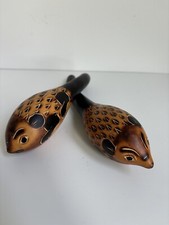 Carved Dried Gourd Wood Burn Rattle Shaker Music Maracas Animal Design- Set If 2