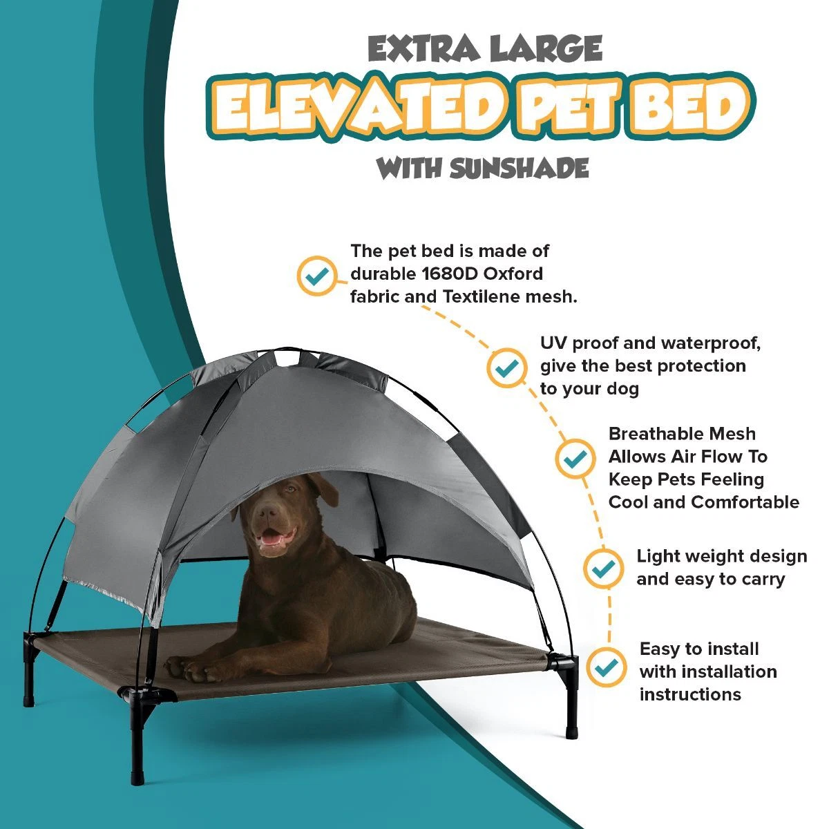Petlicity Elevated Dog Bed XL with Canopy Raised Pet Bed Outdoor Shade
Opens in a new window or tab