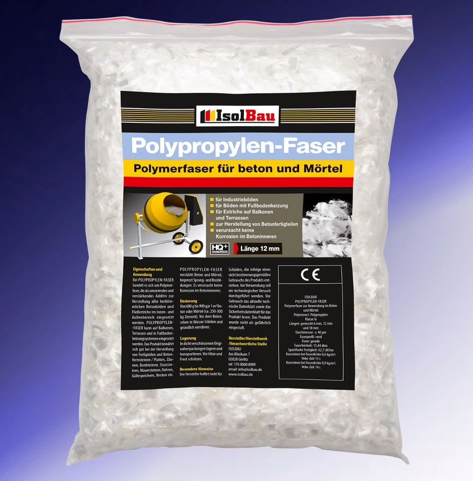 Polypropylenfasern Estrichfasern 5 kg PP Faser Beton-Fasern Markenprodukt HQ+