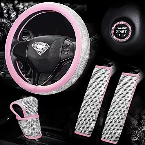Set of 5 Bling car Accessories for Women GirlyDiamond Steering Wheel Covers  U