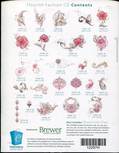 OESD - EMBROIDERY TAKE OUT - FLOURISH FASHION - 25 DESIGNS - PACK NO. 12297H - Picture 2 of 2