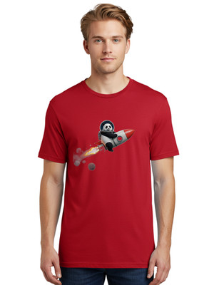 Panda-In-Space-Suit-On-Rocket Mens Graphic Tee, 100% Cotton, Casual Summer Wear