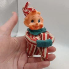 VTG Knee Hugger Red Striped Suited Elf Green Gloves Adorable Face Tiny Holes
