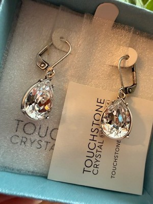 Touchstone Crystals by Swarovski ANTIQUE DROP Earrings Crystals Silver  2069