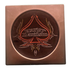 Harley-Davidson Set of 4 Metal Brushed Chrome Square Coasters Foam Centers EUC