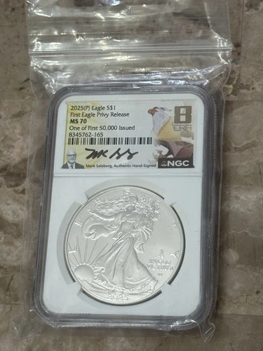 2025 Silver Eagle 🦅 Eagle 🦅 Privy First 50k NGC MS70 8th Era Salzberg Signed