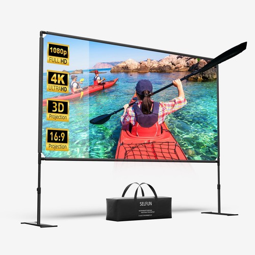 Projector Screen with Stand, 100 Inch Projection Screen, 16:9 HD 4K Outdoor P...