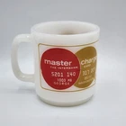Vintage 1970s Master Charge Interbank Card Logo on Coffee Cup Mug of Milk Glass