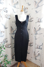 Vintage MINISTRY OF MODE Black Wool pinstriped pencil midi dress size 10