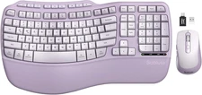Purple Ergonomic Wireless Keyboard and Mouse Combo, Sablute 2.4G Full Size Ergo