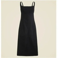 NEW J.Crew Sz 0 Black Squareneck Seamed Midi Dress Sheath Sleek Lined Sleeveless