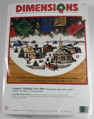 Dimensions 8577 45'' Country Holiday X-Mas Tree Skirt Cross Stitch Kit Unused VTG