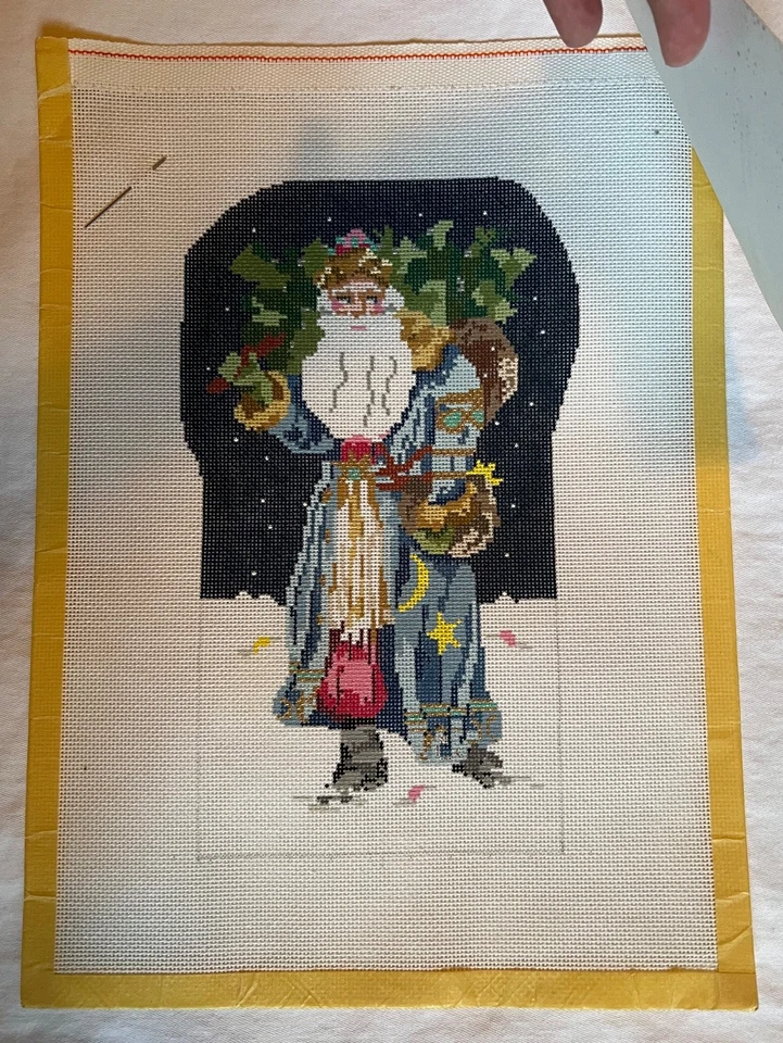 Christmas Santa with Tree in Snow Needlepoint Canvas Vintage, new - Image 2 of 3