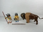 Vintage Playmobil Wolf Hunters And Buffalo Western Native American #3874 Figures