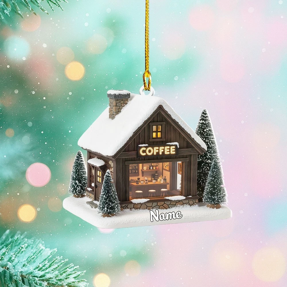Personalized Coffee Shop Christmas Ornament, Café Ornament Coffee Lovers Ornament