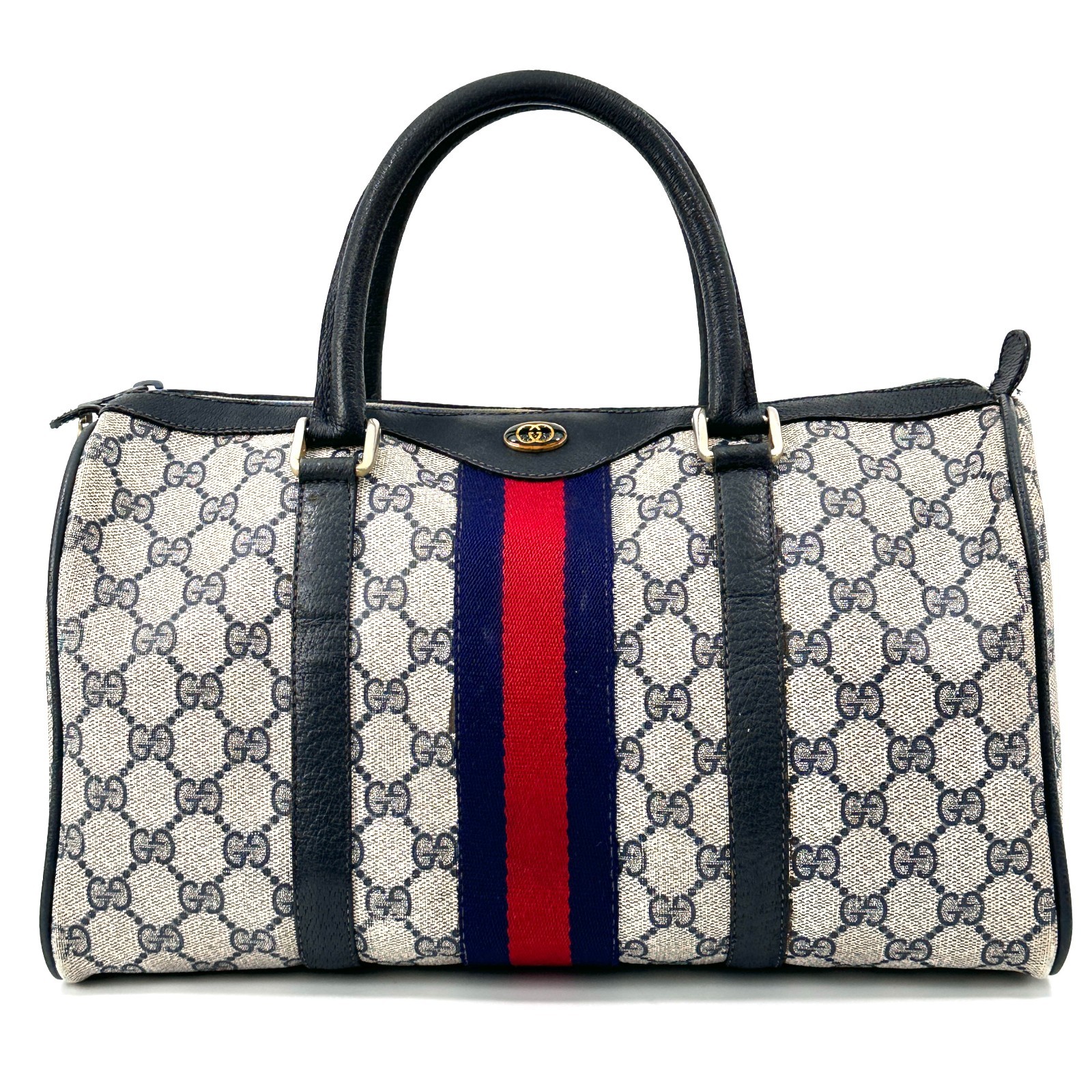 Vintage Gucci GG Supreme Mini Boston Bag in Navy PVC Leather Sherry Line