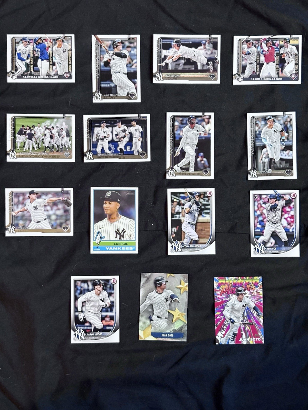 2025 Topps Yankees Team Lot 15 Cards - Judge Soto Volpe Rizzo Bellinger Inserts