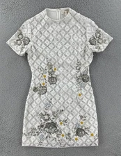 La Fuori Women’s S White Embroidered Embellished Pearl White Dress Sustainable