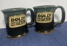 Set of 2 Sunset Hill Stoneware Pottery Mugs - 1.2 Lbs Each 4.25" Tall -Glazed