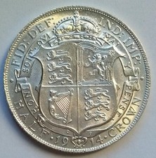1914 Silver Half Crown Coin Uncirculated King George V