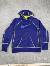 Nike Therma-FIT Hoodie Womens Medium Blue Fleece Pullover Swoosh Graphic Logo