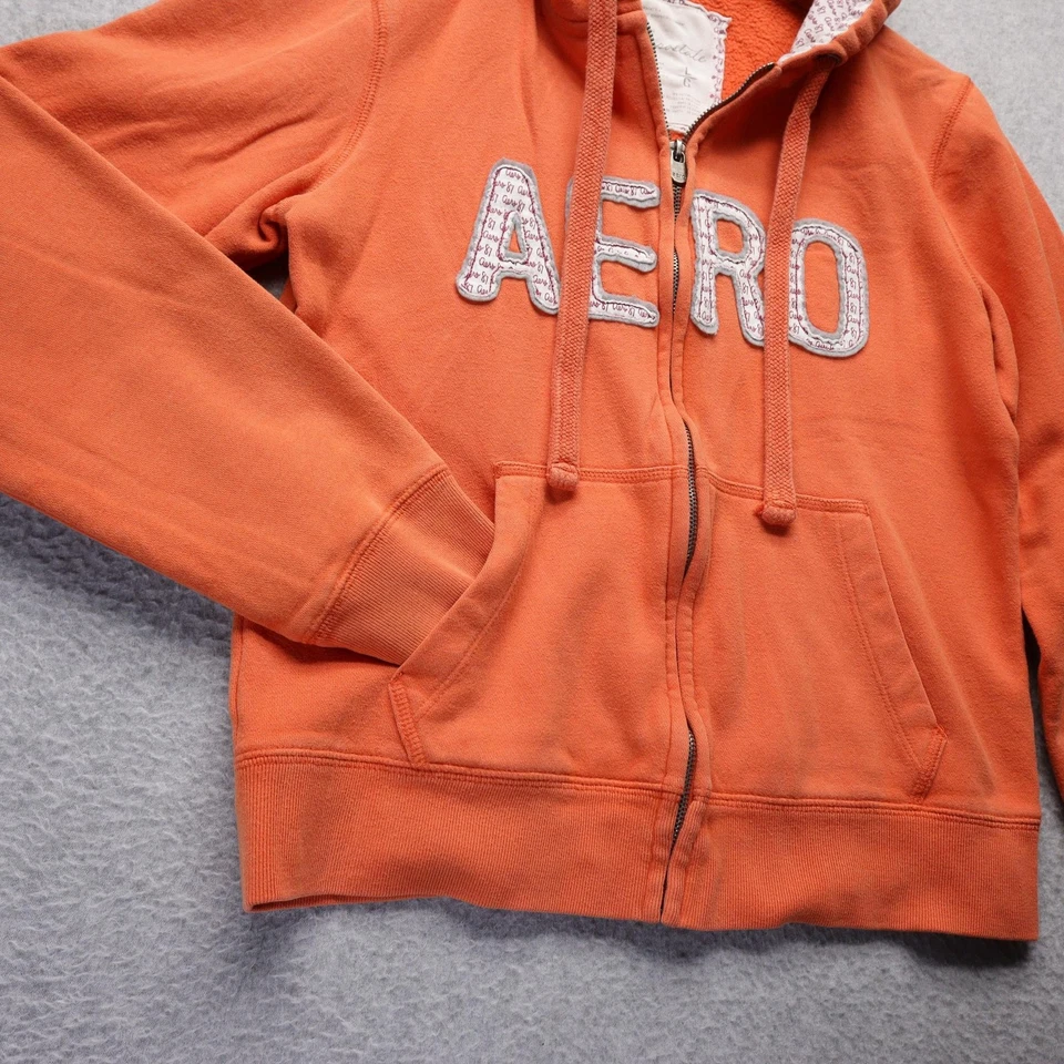 Aeropostale Sudadera con Capucha Mujer L Naranja Cremallera Completa Vellón Apliques AERO Y2K Chaqueta Suave Foto 3 de 4