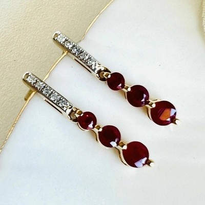 2 Ct Round Cut Simulated Red Ruby Drop/Dangle Earrings In 14k Yellow Gold Plated