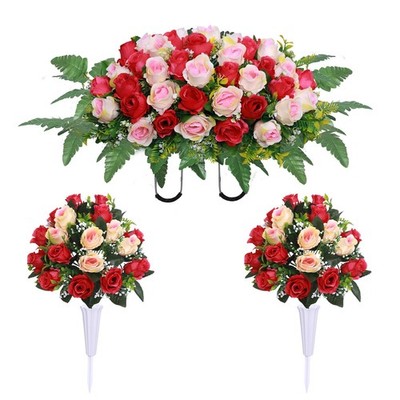 Artificial Cemetery Flower Saddles - Memorial Flowers for Grave Decorations