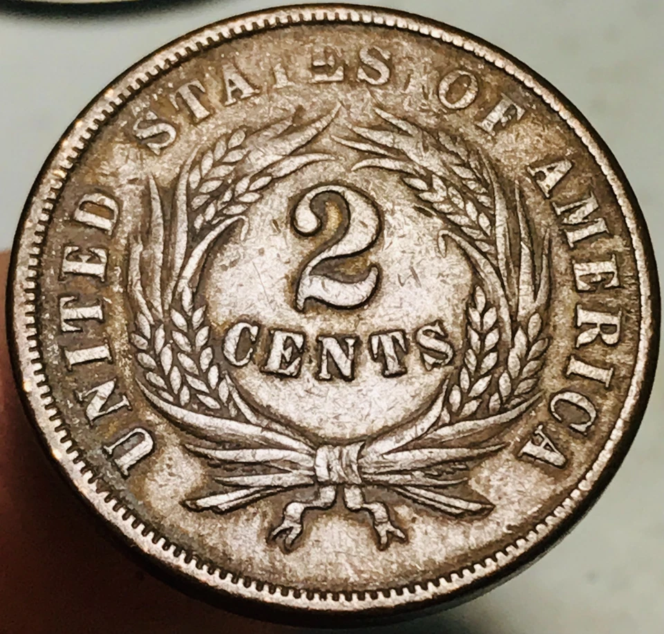 1865 Two Cent Piece 2C FULL MOTTO Civil War Era US Copper Coin CC28211 - Image 2 of 4