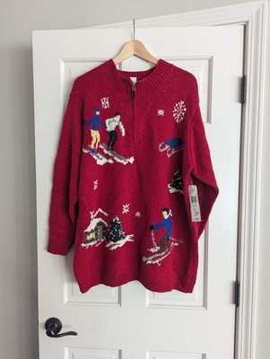 NEW!! Vintage 90's-Y2k Hand Knit Jones New York Christmas Sweater Size 1x SKIING