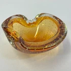 Vintage Murano Bullicante Amber Controlled Bubble Glass Ashtray Dish 1960s Italy