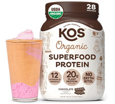 KOS Vegan Protein Powder, Chocolate, Organic Pea Protein, 28 Servings