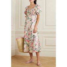 Faithfull the Brand De Christin 100% Linen Floral Midi Dress Venissa Print Sz S