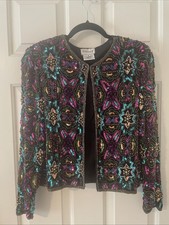 VTG Stenay 100 Silk Beaded Embellished Cropped Jacket-Multicolor Sequin Sz S