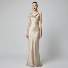 Isaac Mizrahi Target Silk Gown 12 Champagne Beige Drape Neck Satin Evening Maxi