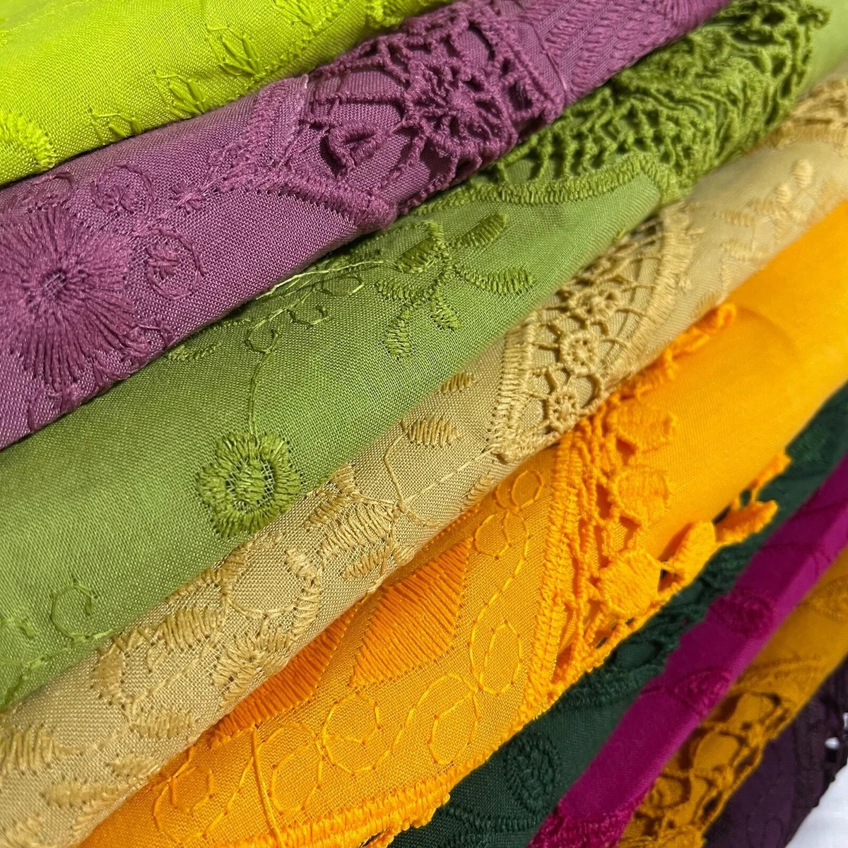 green emerald velvet dress White Cotton with multicoloured wool embroidered dress fabric 54