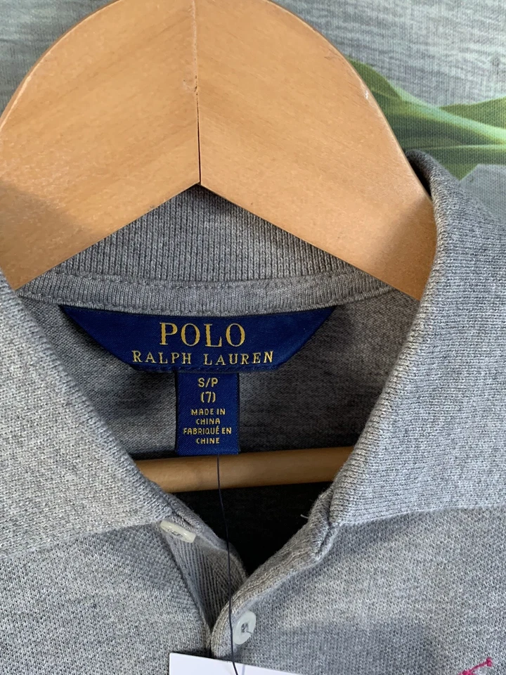 Polo Ralph Lauren fille gris / logo rose - 7 ans - Photo 3/4