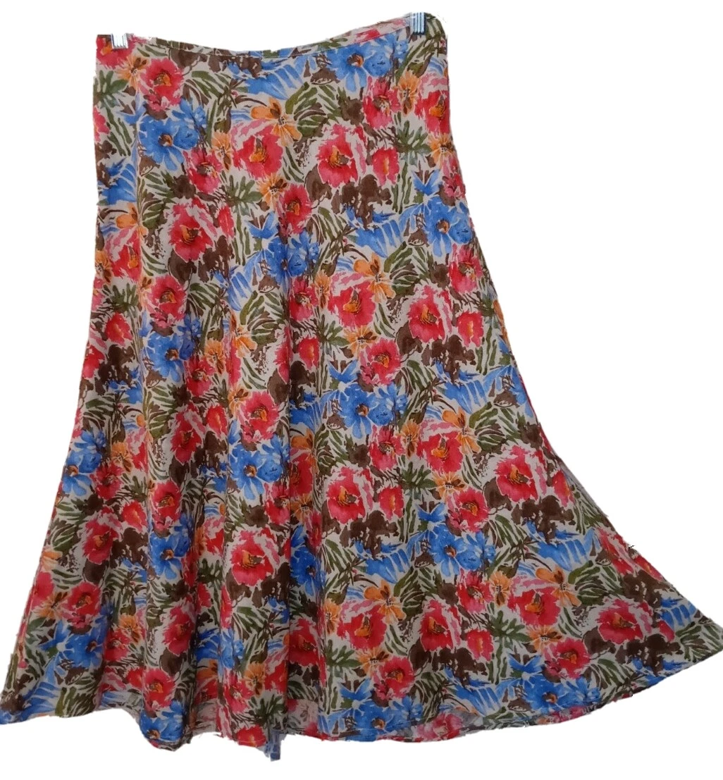 Christopher & Banks Skirt 4 Beautiful Linen Blend Floral A-Line Boho Cottagecore