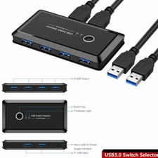 4-Port USB 3.0 Sharing Switch HUB Selector Switcher Fr Printer Keyboard Mouse PC