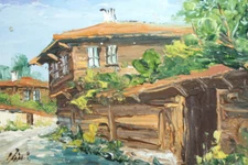 Bulgarian oil painting landscape village cityscape impressionism signed
