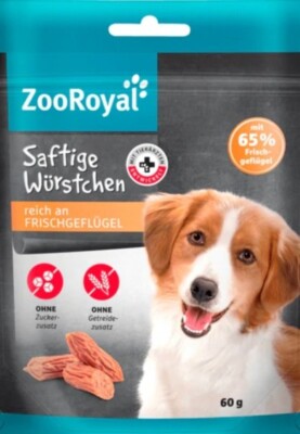 Zooroyal Saftige Hundesnacks 20 Beutel x60g Würstchen mit 65% Geflügel Leckerli