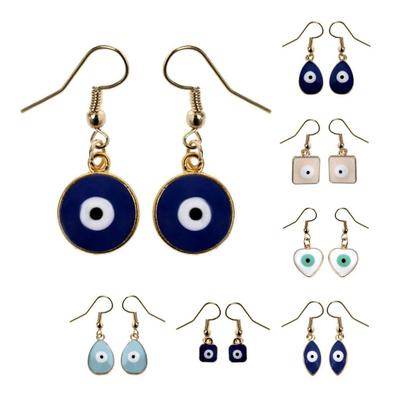EVIL EYE EARRINGS Good Luck Protection Hypoallergenic Wires Drop NEW Blue White