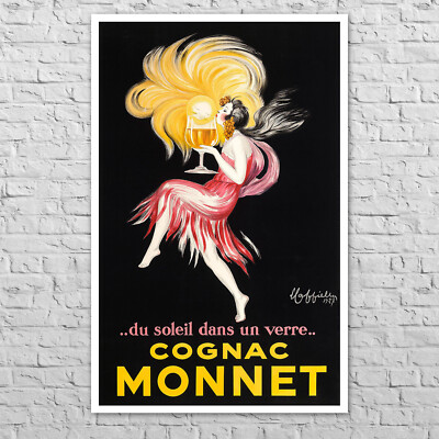 Poster Cognac Monnet, 1927 | 21x33'' Bar and restaurant decor | Woman with glass