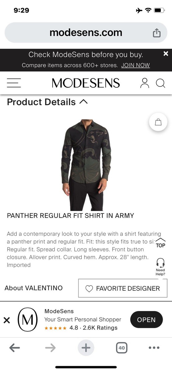 Chemise Valentino Pour Homme - Imprimé Panthère - Taille 38 (S) - 100% Coton - Neuf Avec étiquette