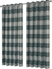 Blackout Eyelet Curtains Check Geo Black Out Thermal Ring Top Print Pair
