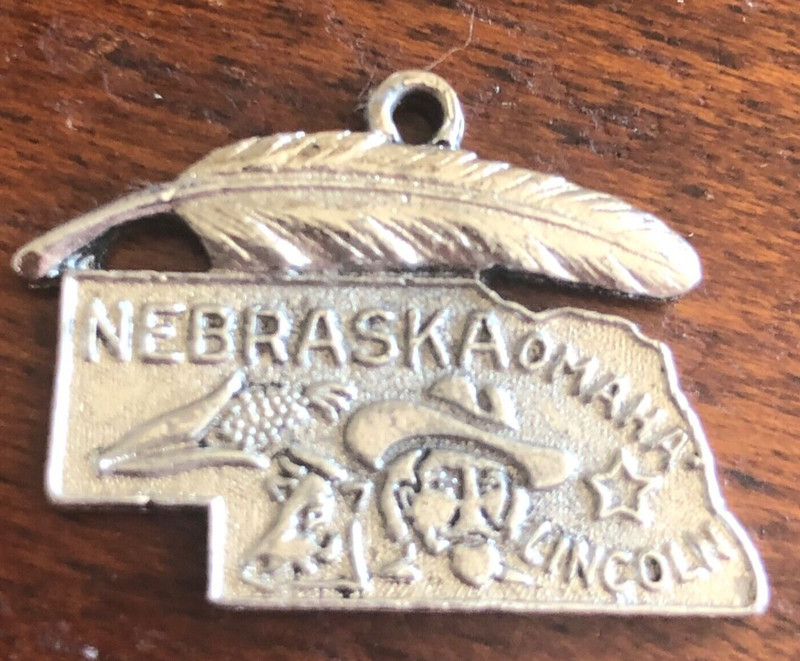 Vintage Mafco NEBRASKA Map Metal Charm Cornhusker State