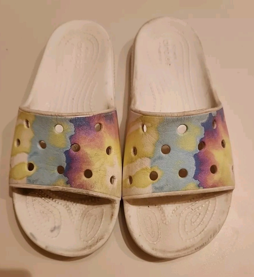 Crocs Men Size 4 Women Size 6 Unisex Classic Graphic Slide Sandals Tie Dye White Crocs classic slide flat sandals in tie dye | Mercari main image 3