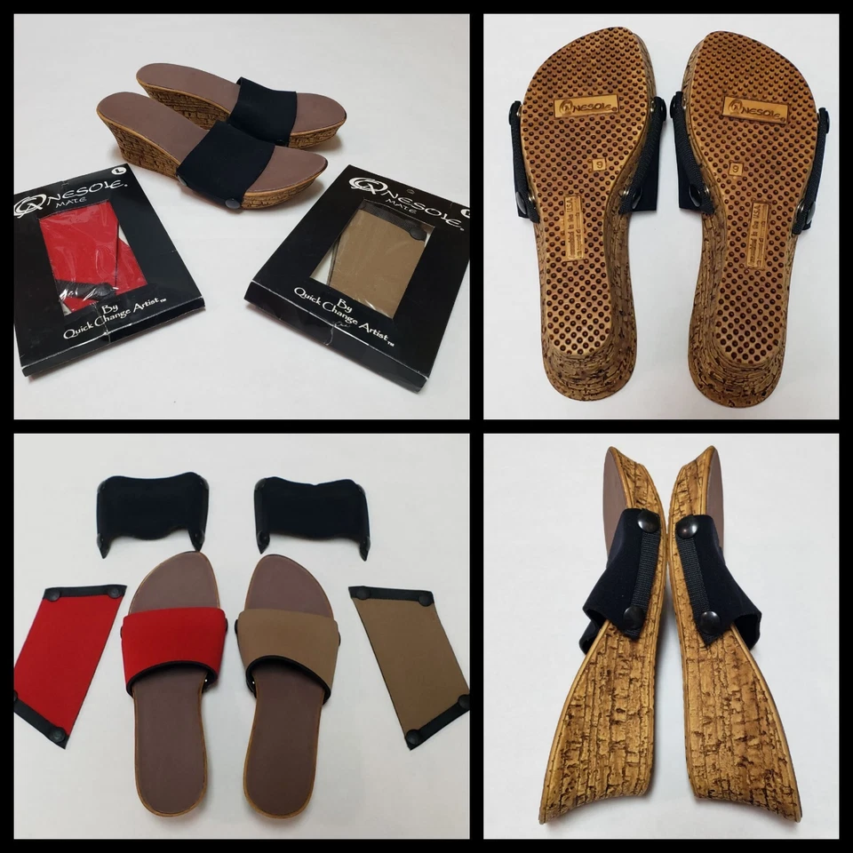 Sandalias de cuña OneSole para mujer suaves intercambiables negras rojas y caqui - talla 9 Foto 2 de 4