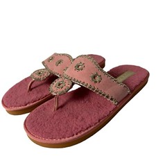 Jack Rogers Jacks Slippers New In Box Fuzzy House Thong Rose Pink Platinum 8 M